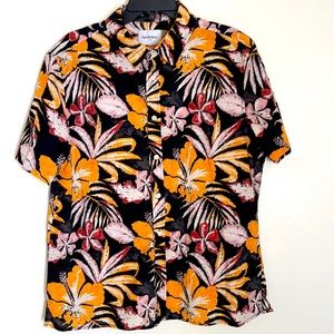 Good fellow & Co cotton short sleeve flower multi color button down shirt sz L